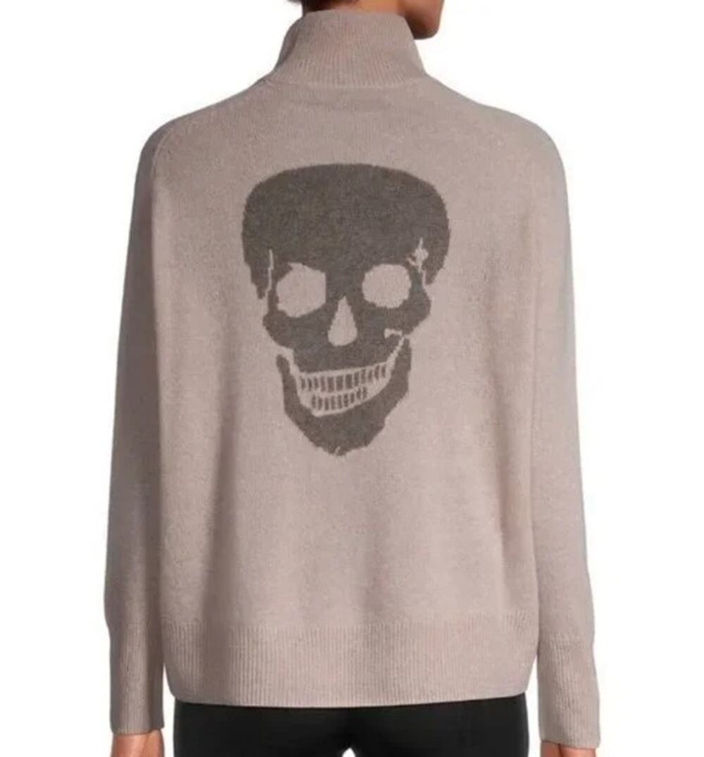 Skull Cashmere 100% Cashmere Mock Neck Sweater Turtleneck Logo Pullover Pink